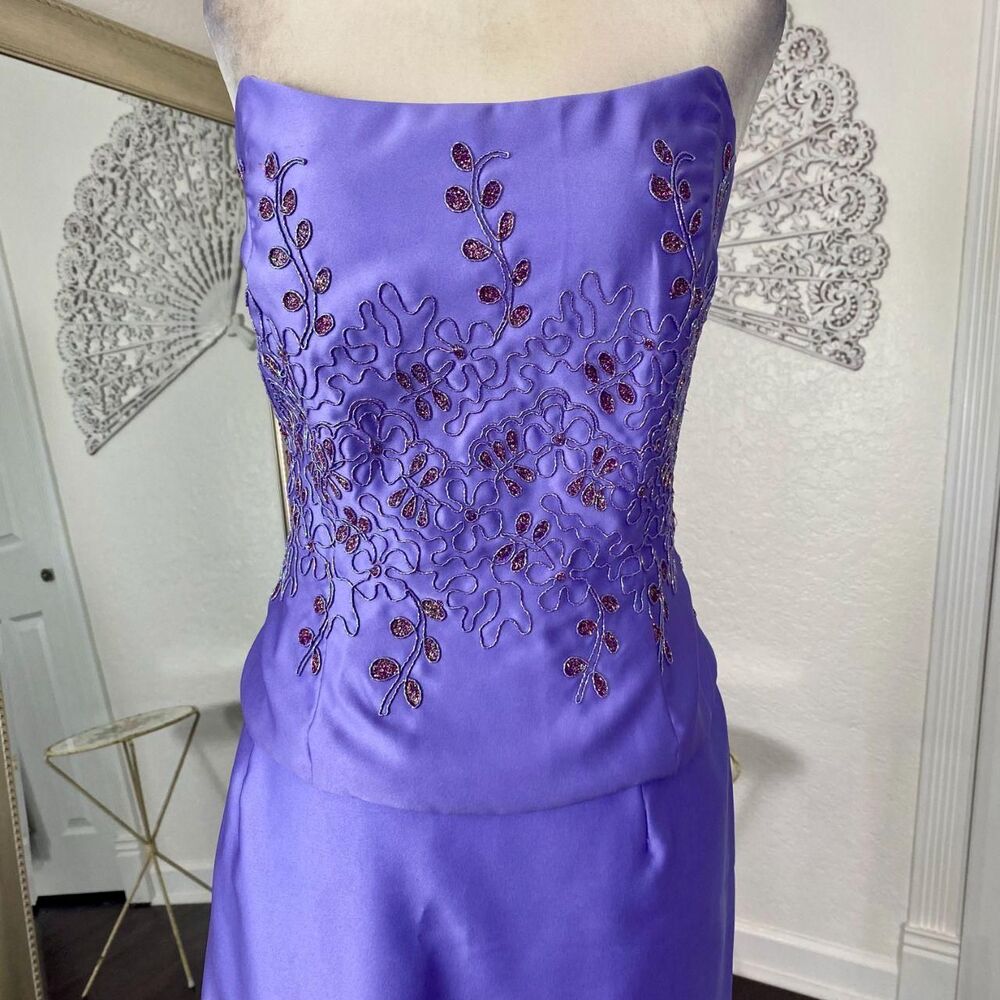 VTG Union Made in USA Ethereal Beaded Purple Corset 2 Piece Prom Dress Set L - Picture 3 of 8